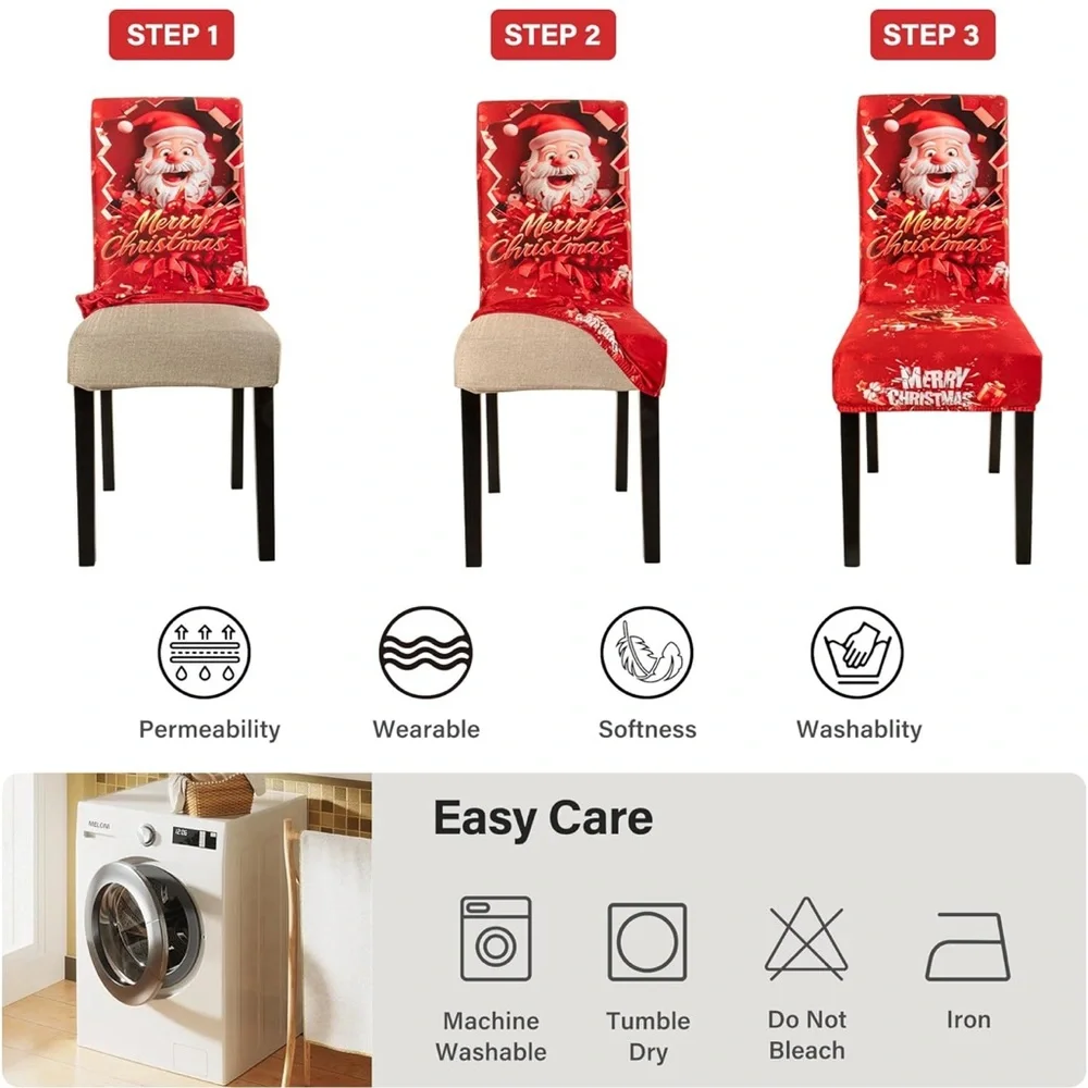 6PCS Christmas Dining Chair Covers Stretch Removable Washable Dining Room Chair